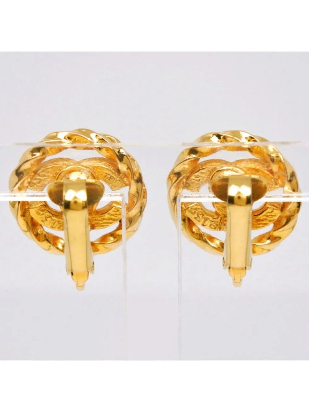 Chanel CC Logo Vintage Gold Plated Rhinestone Earrings